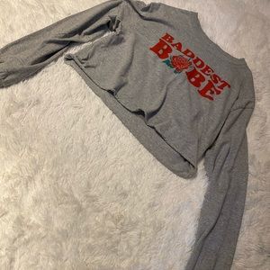 Baddest babe grey cropped sweater